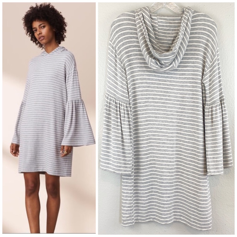 Lou & Grey Bell Sleeve Striped Hooded Casual Dress